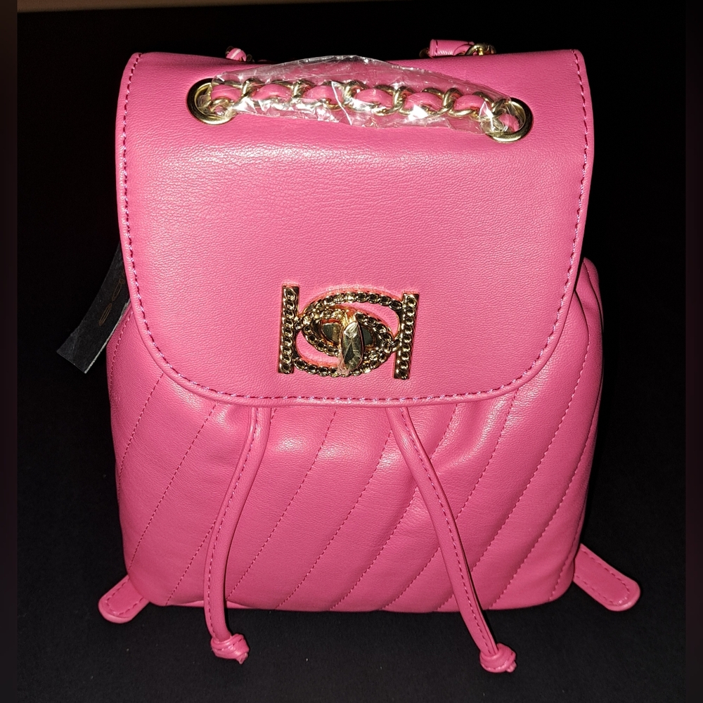 💕NWT BEBE Hera Small Vegan Leather Chain strap Hot Pink Backpack Purse Bag